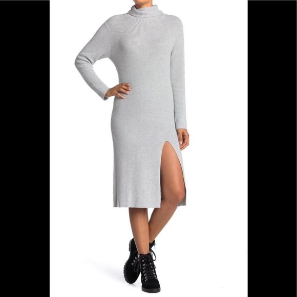 🔥5 for $25🔥 ABOUND NWOT Ribbed Mock Neck Midi Dress In Grey Light Heather - Picture 1 of 12